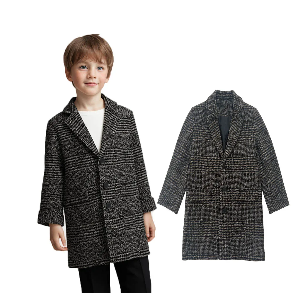 

Children British Style Christmas Winter Wool Coat Kids Windproof Outdoor Long Jacket Boys Girls Photography Woolen Coat 3-15Y