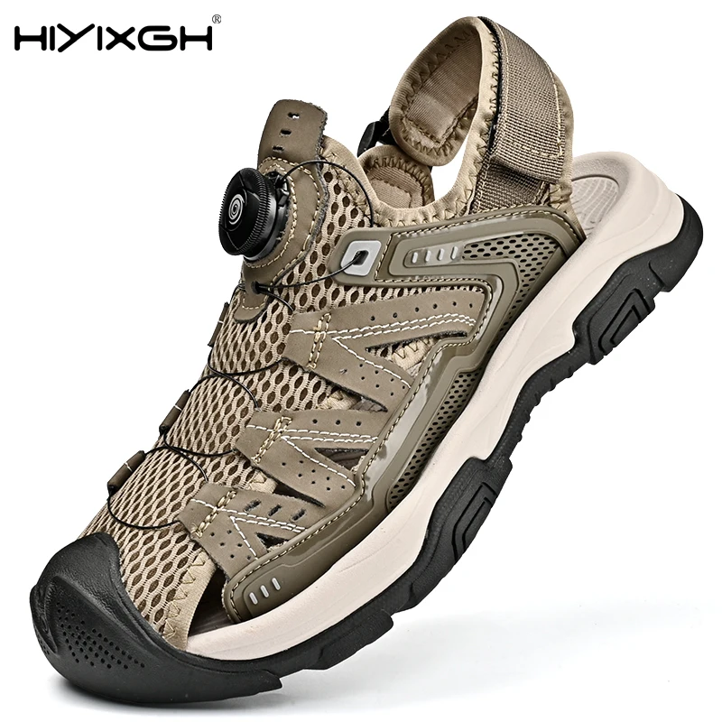 

New Men Outdoor Genuine Leather Sandals High-quality Summer Non-slip Beach Sneakers Fashion Breathable Walking Soft Bottom Shoes