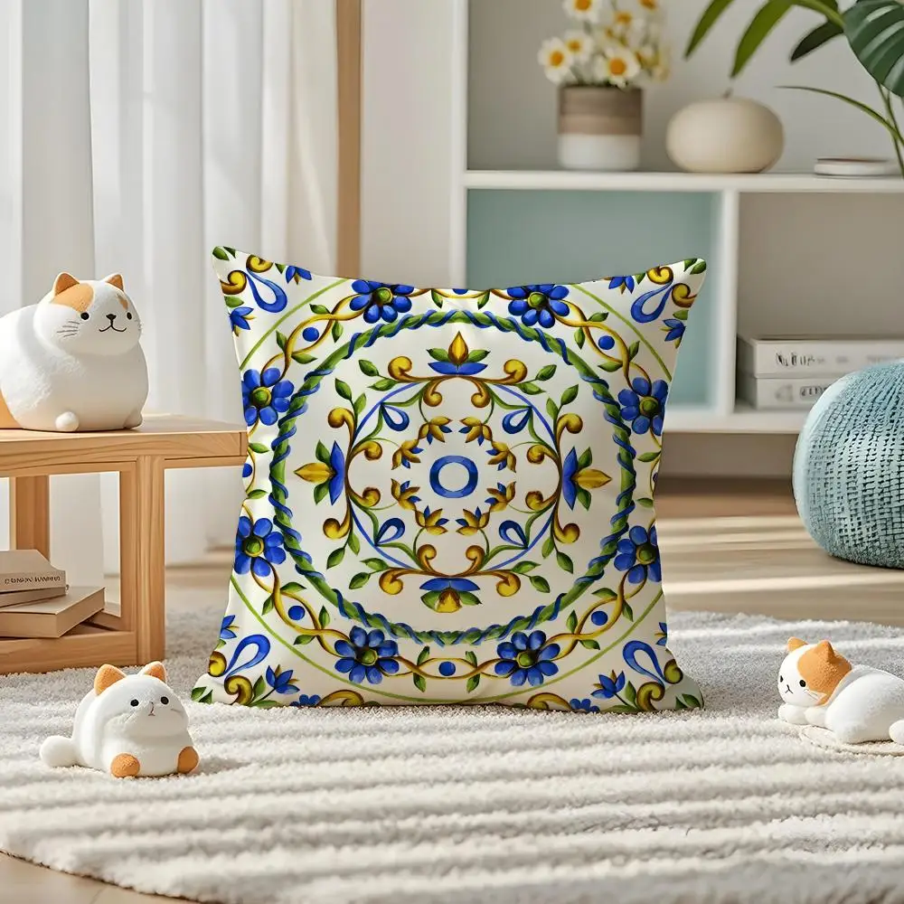 Exotic Tile Patterns Cushion Cover Pillow Case Plush Fabric Soft Double Sided Print Home Sofa High Quality Cushion