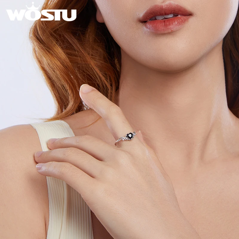 WOSTU Original 925 Sterling Silver Black Zircon Wings Ring Open Ring Vintage Ring For Women Fine Jewelry Party Gift FIR1105-E - Image 5