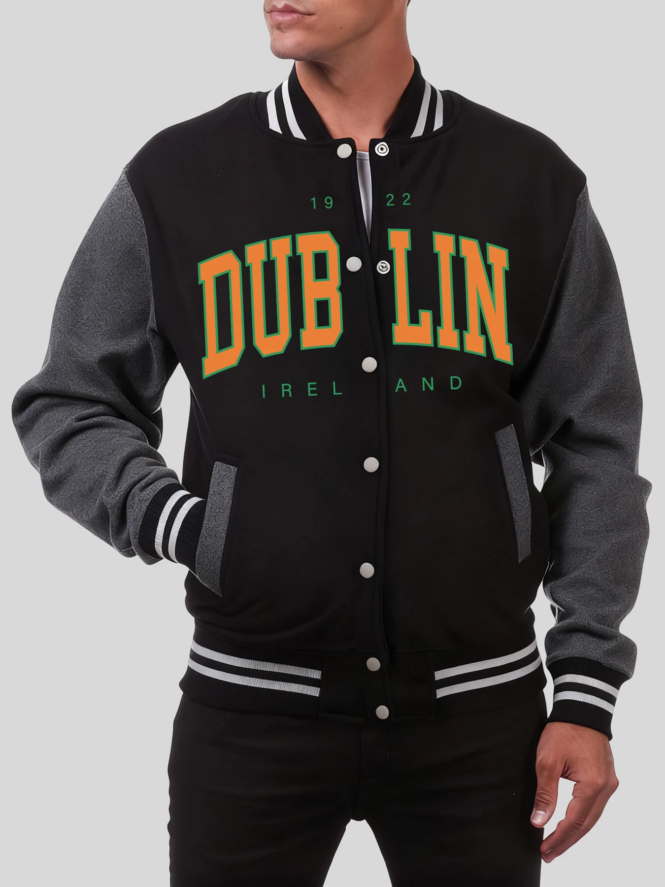 

Dublin Ireland Letter Prints Baseball Jersey Men Fashion Loose Jackets Fleece Comfortable Sportswear Autumn Casual Clothes