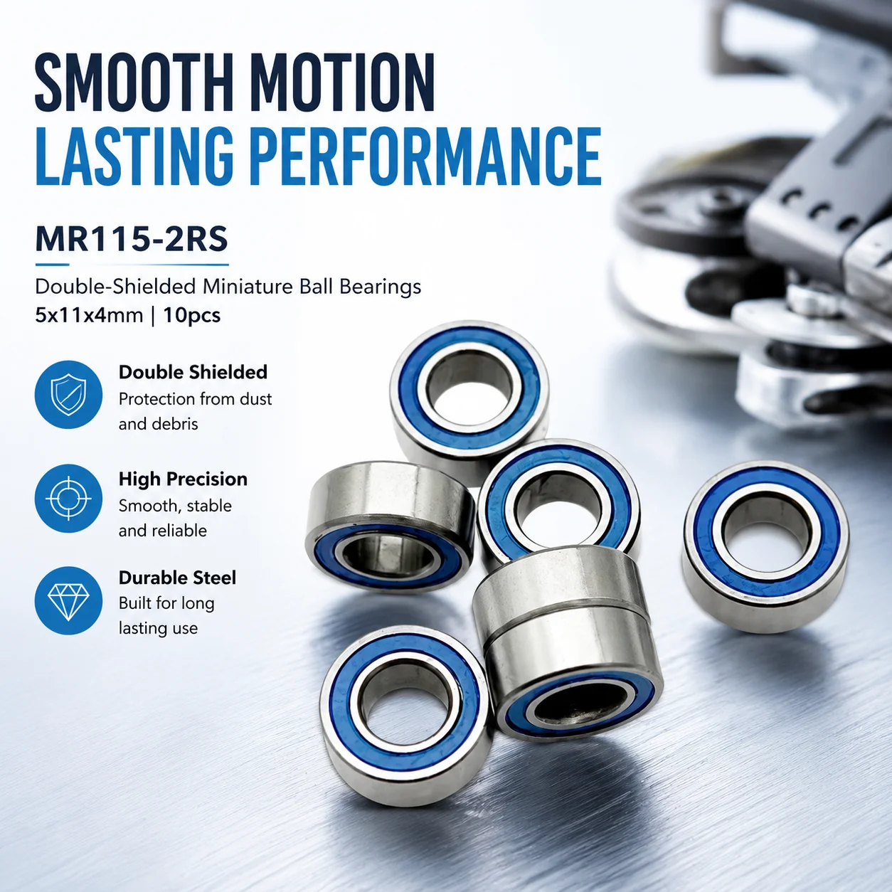 MR115-2RS Bearing Steel Double-Shielded Ball 5x11x4mm Miniature 10pcs