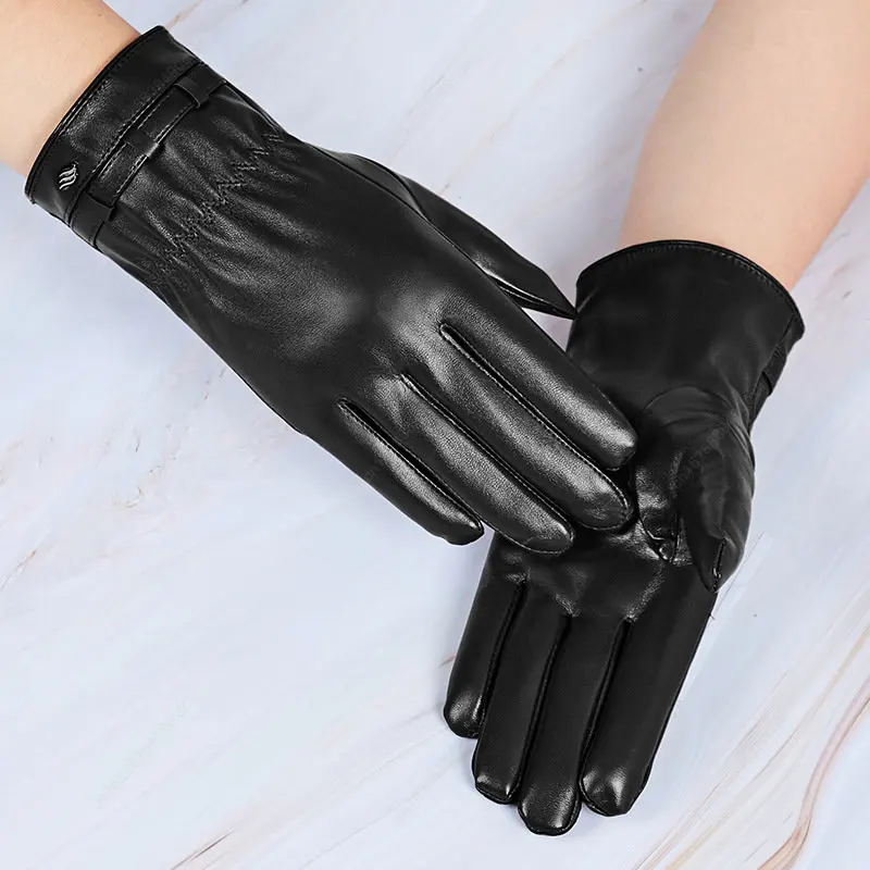 คุณภาพสูงผู้หญิงถุงมือหนังของแท้หนังสีม่วงผู้หญิงอบอุ่นฤดูหนาว Mittens เรียบง่ายประดิษฐ์ถุงมือหนังหญิง