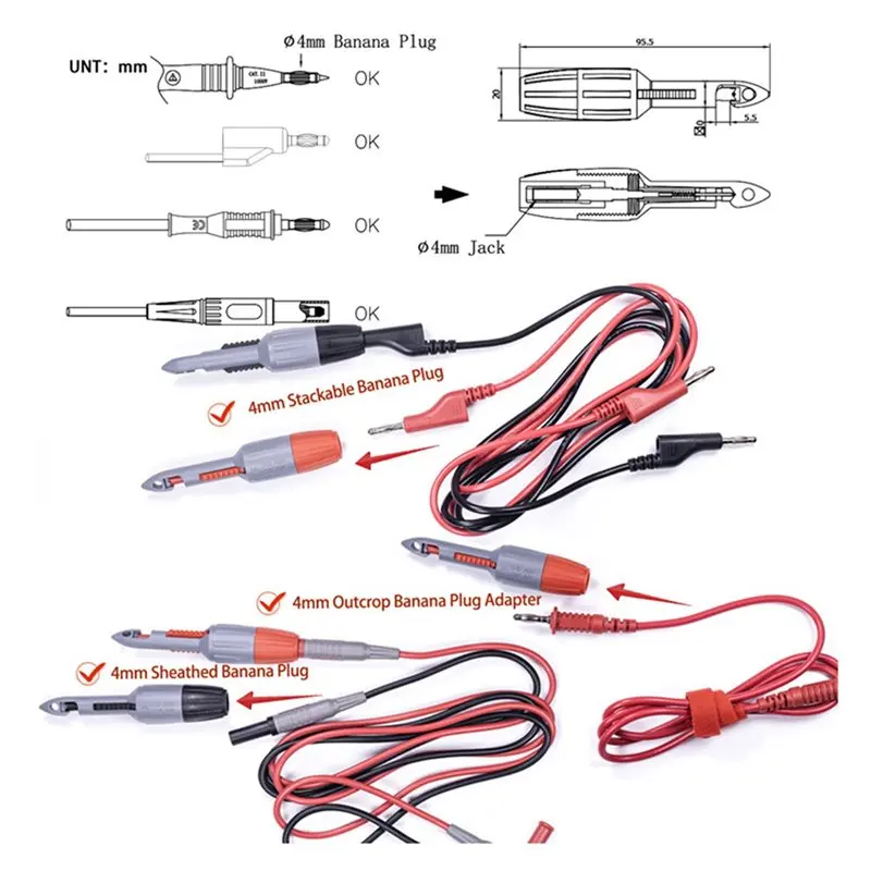 ABUH-4X TP81 Insulation Piercing Clip Set, Banana Plug Connections,Wire Piercing Probe Insulation Piercing Clip Set 4Mm