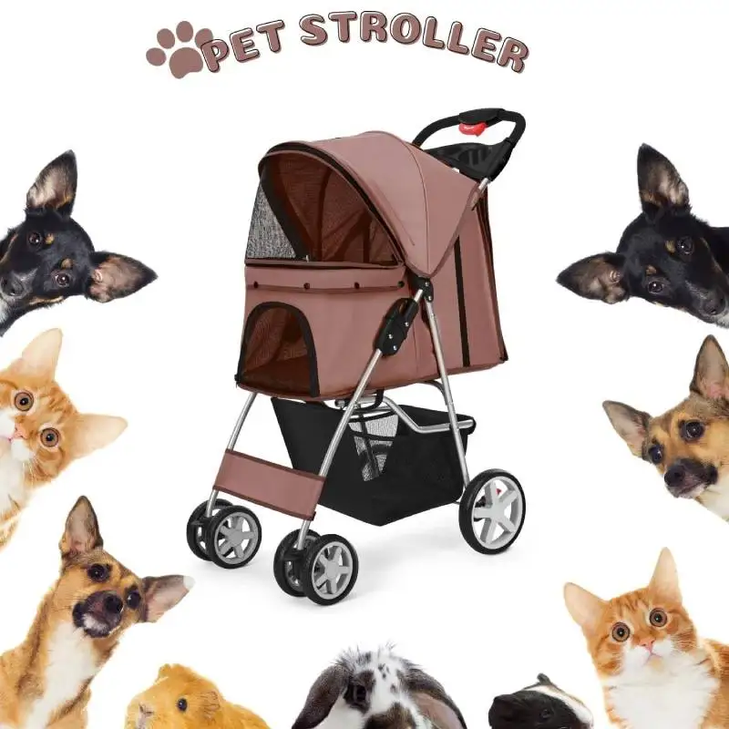 

Foldable Pet Stroller with 4 Wheels, Travel Carrier, Colorful Oxford, Dog, Cat, Small Animals