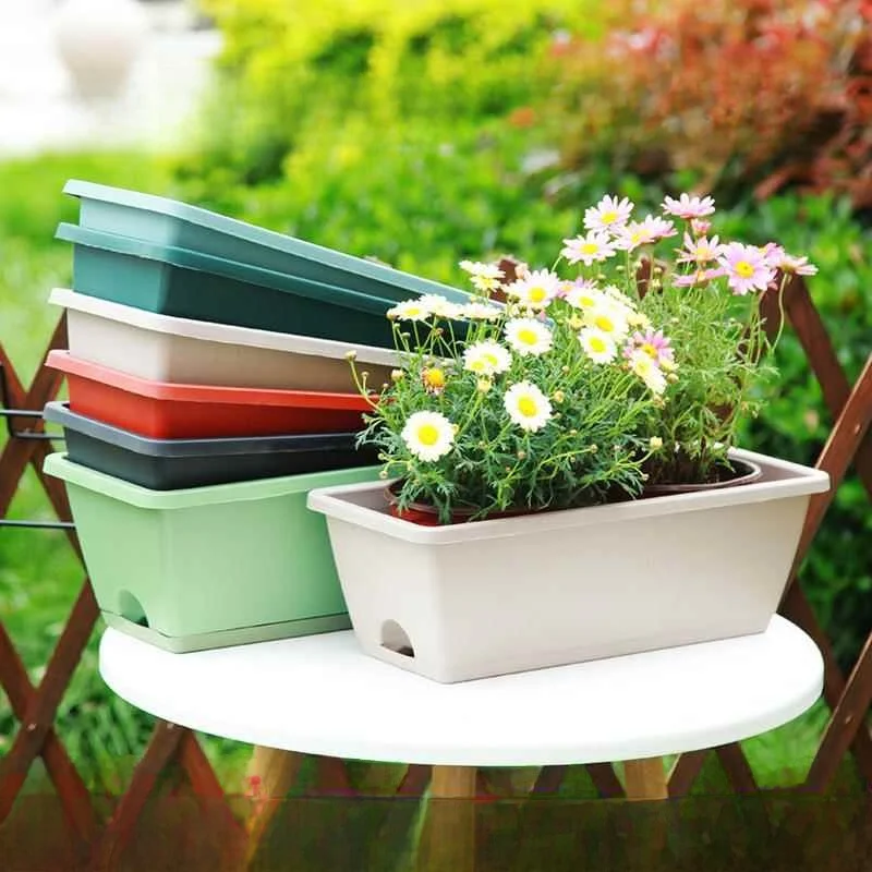 

Thiened пластиковые цветочные горшки из смолы для балкона, дома, посадки цветов, специальные большие длинные прямоугольные цветочные горшки с длинной полосой