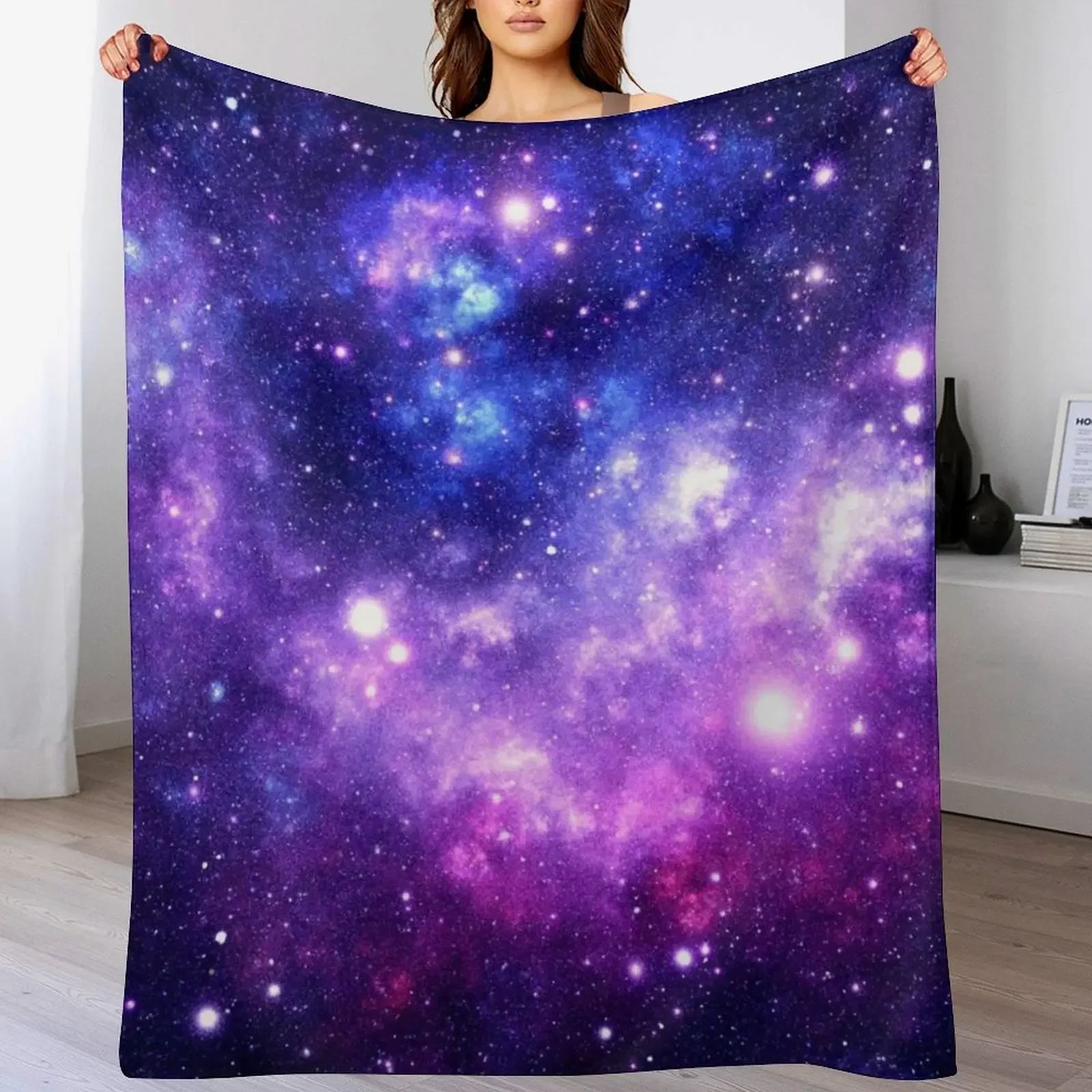 Purple Blue Galaxy Nebula Throw Blanket Travel Size Cozy Blanket for Plane Train