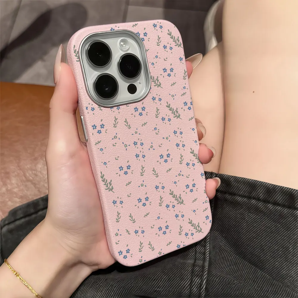 Korean Floral Phone Case For Samsung Galaxy S26 S25 Ultra S24 S23 FE S22 Plus S21 A34 A35 A36 A54 A55 A56 5G Soft Leather Cover