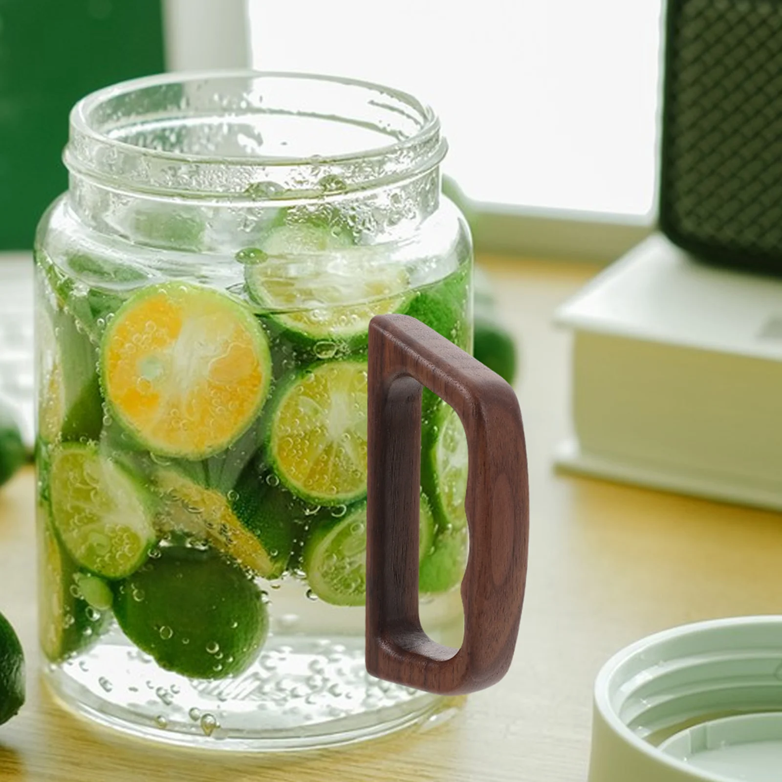 

Wooden Handle Glass Water Cup Black Walnut Mug Grip For Tea Coffee Retro Teacup Accessories Household Mug Supply