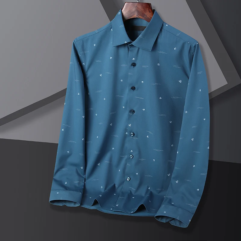 

Casual Shirt Men Spring Autumn Slim Fit Turn-Down Collar Men Shirts Mens Long Sleeve Print Shirt Men Clothing