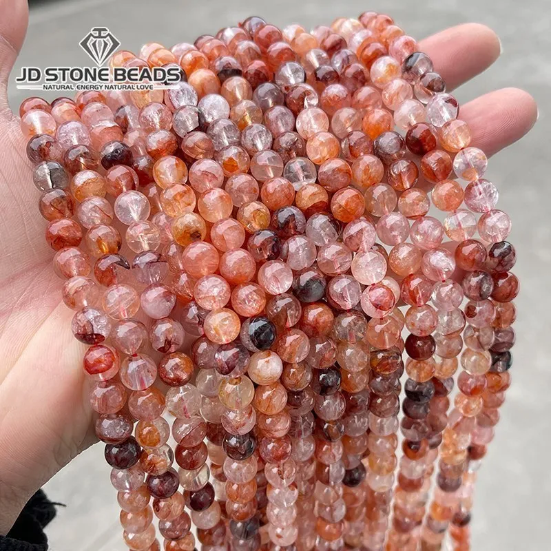 Natural Red Flower Quartz Beads Crystal Stone Round Loose Beads 4 6 8 10 12MM For Jewelry Making DIY Bracelet Necklace Accessory