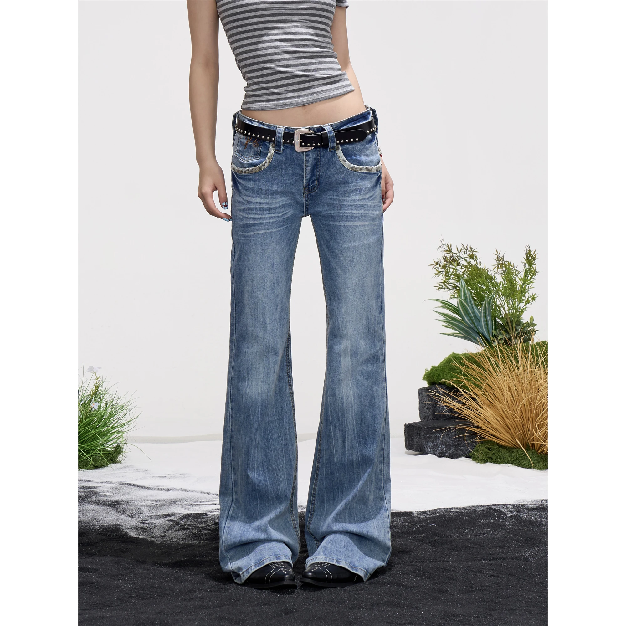 

Женские джинсы Slim Fit с высокой талией, микро-клеш, с леопардовым принтом, длинные брюки в американском ретро-стиле, ONLPP