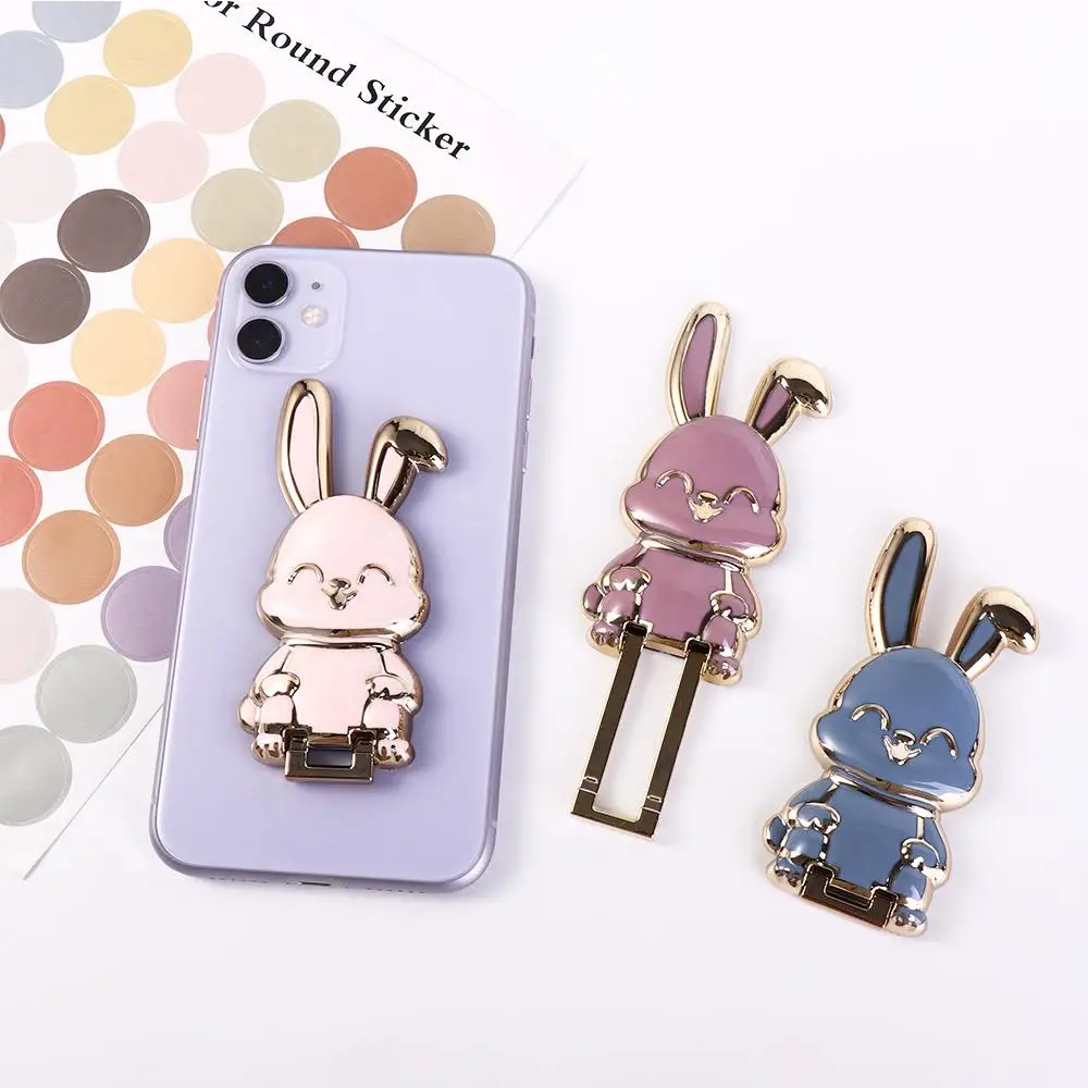 Support Smartphone Support 3D Folding Back Sticker Pad Pull Rod Support Stand Rabbit Ring Bracket Mobile Phone Holder