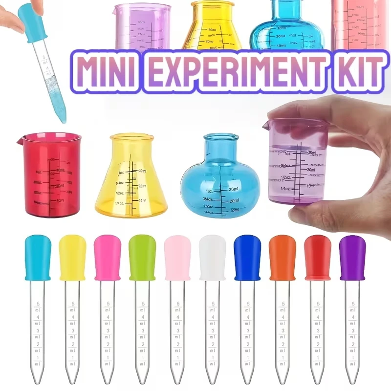 2/8-Piece Mini Colorful Experiment Set, Color Learning Tools, Including Small Color Mixing Beakers/Measuring Cups, Plastic Pipettes, High-Quality Texture, Rounded and Cute Compact Design, Fun Educational Set, Mixed Colors, Suitable for Simulated Experiments