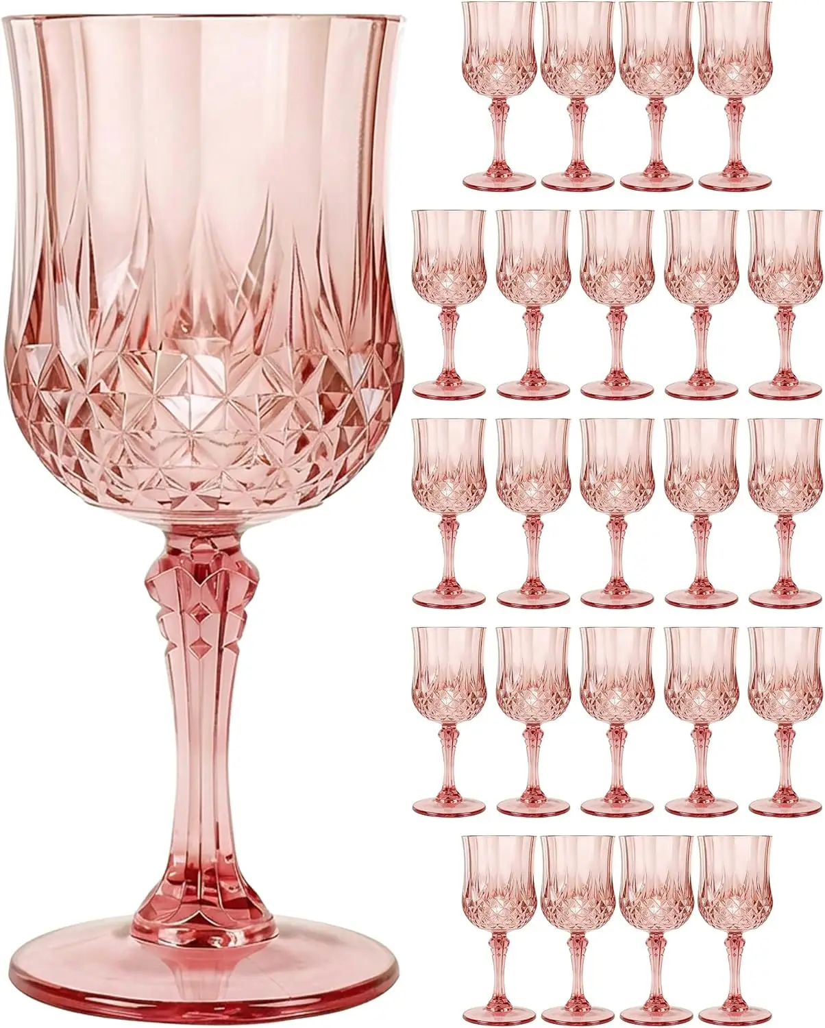 

Plastic Wine Glasses Set, 7oz Vintage Goblets Shatterproof Unbreakable Reusable & Disposable, Drinking Glasses with Stem