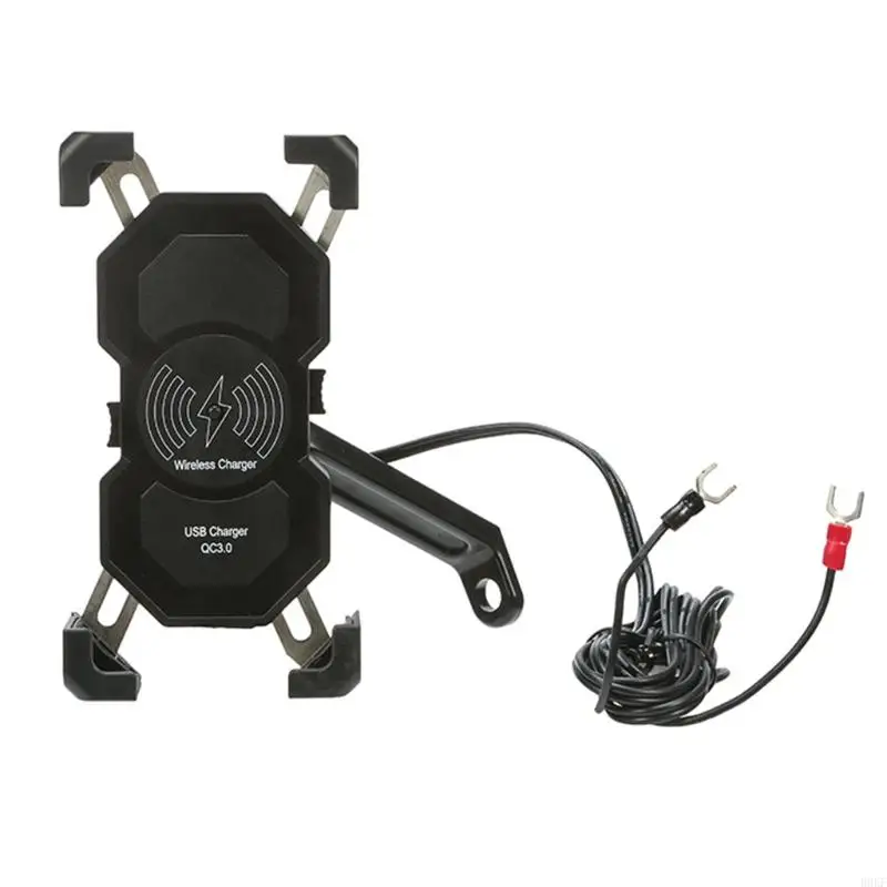 B0KF Motorcycle Phone Holder Handlebar Rear View Mirror Mount Stand QC3.0 15W