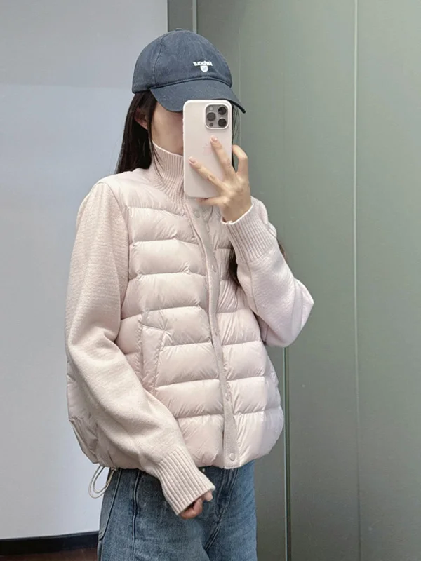 

Fashionable Stand Collar Patchwork Cotton Jacket Women's Winter New Style Korean Style Versatile Ribbed Base Outerwear Trendy