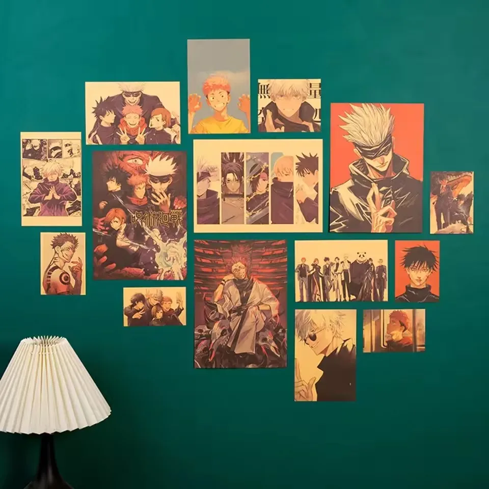 

15 шт. постеров с персонажами аниме Jujutsu Kaisen: Годжо Сатору, настенные декорации для комнаты/гостиной, постеры-плакаты с изображением персонажей