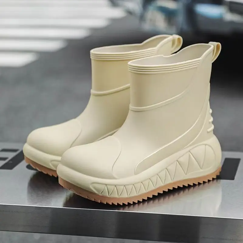 Men's Thick Sole High Top Rain Boots Four Seasons Non Slip Waterproof Anti Odor Round Toe Kitchen Work Shoes Fishing Wader