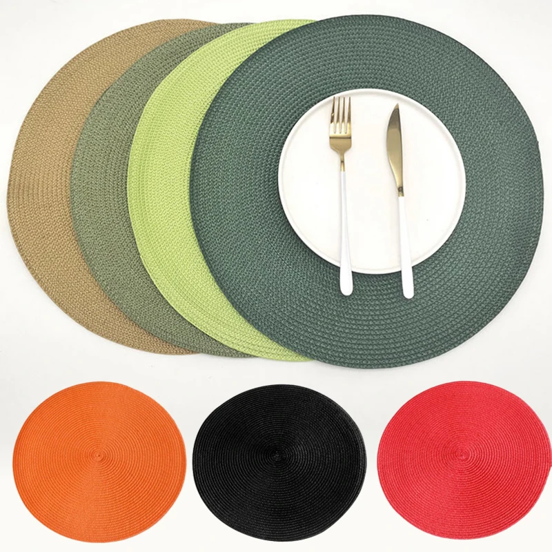 PP Multi-color Friendly Hand-woven Placemat Insulation No-wash Coaster Decor Round Braided Solid Color Popular Table Accessories