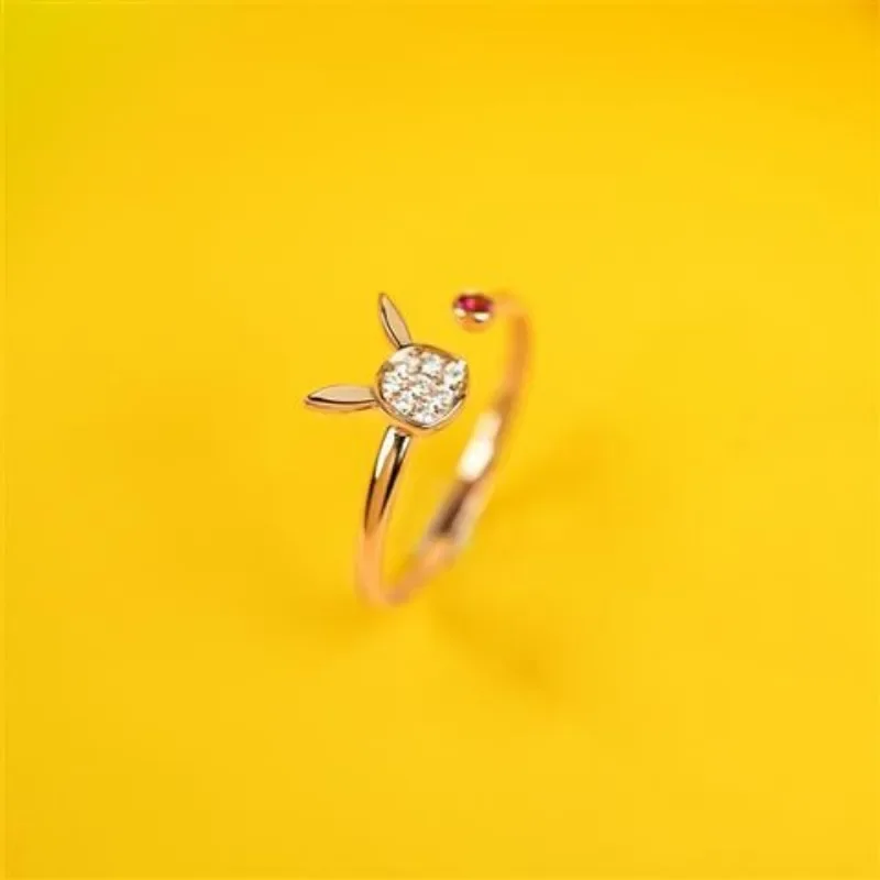 Anime cartoon personality ins simple niche Pokemon cute Pikachu daily fashion matching Valentine's  exquisite opening ring gift