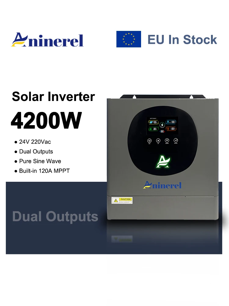Aninerel 4200W 24V 120A MPPT Inwerter Solarny Czysta Sinusoida Podwójne Wyjścia Off-Grid+On-Grid Hybrydowy Inwerter Domowy z WIFI PV60-500VDC EU Dostępny w Magazynie — 2