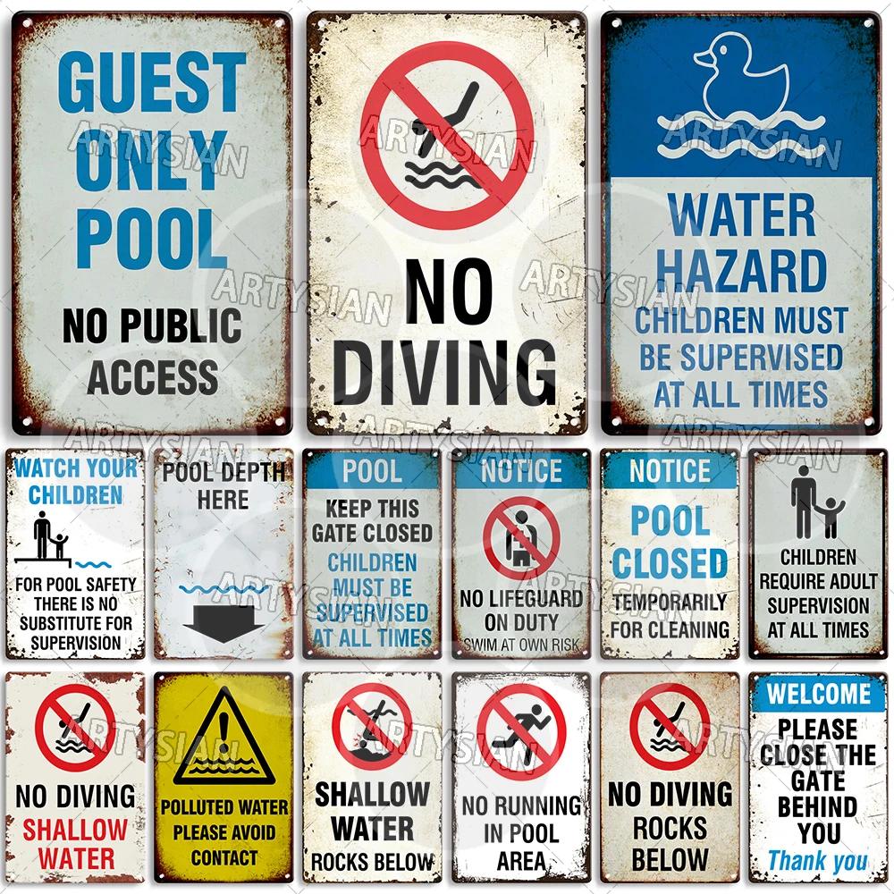 Swimming Pool Rule Metal Sign No Diving Water Warning Sign Pool Safety Plaque No Diving Guest Only Pool Restricted Area