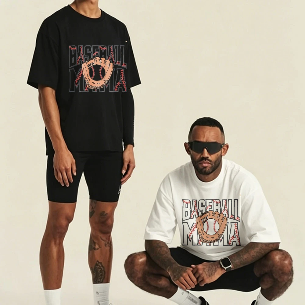 Baseball Mama Graphic T Shirt Baseball Glove Stitch Letter Print Oversized Loose Cotton Short Sleeve Tee Retro Sport