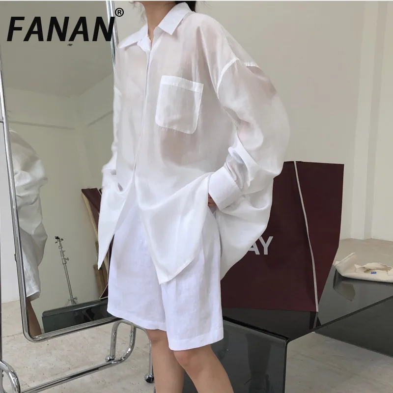 

Женские солнцезащитные рубашки FANAN с отложным воротником, на одной пуговице, повседневные свободные блузки, модные топы для женщин, новинка лета 2026