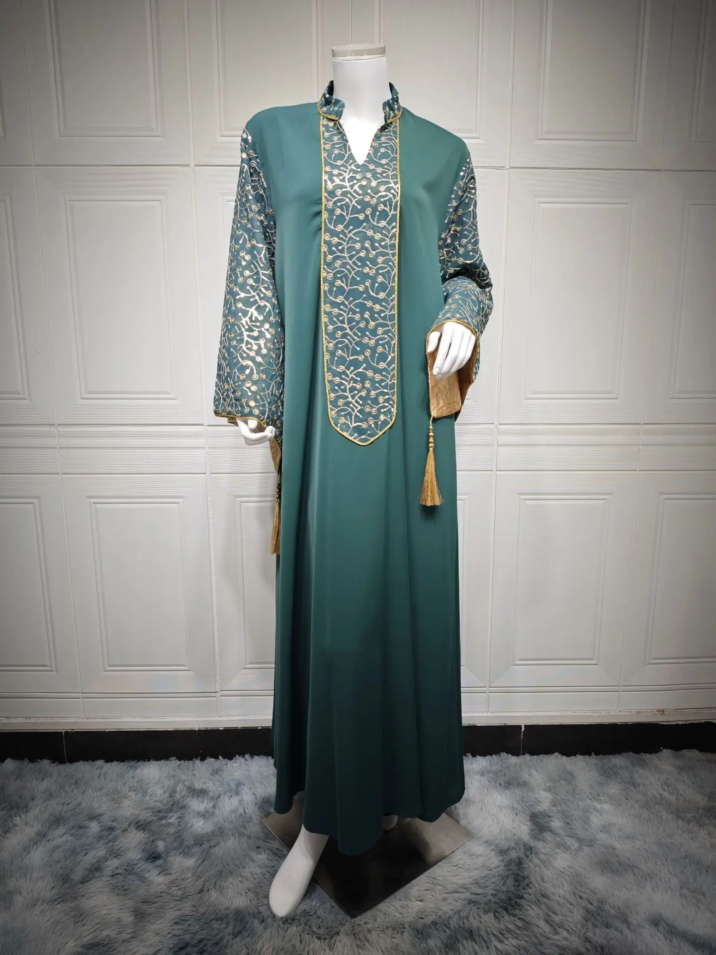 فستان ماكسي إسلامي للنساء من Marocain لعيد رمضان بأكمام شرابات ملابس إسلامية دبي عباية قفطان إسلام جلابية قفطان رداء عربي #1