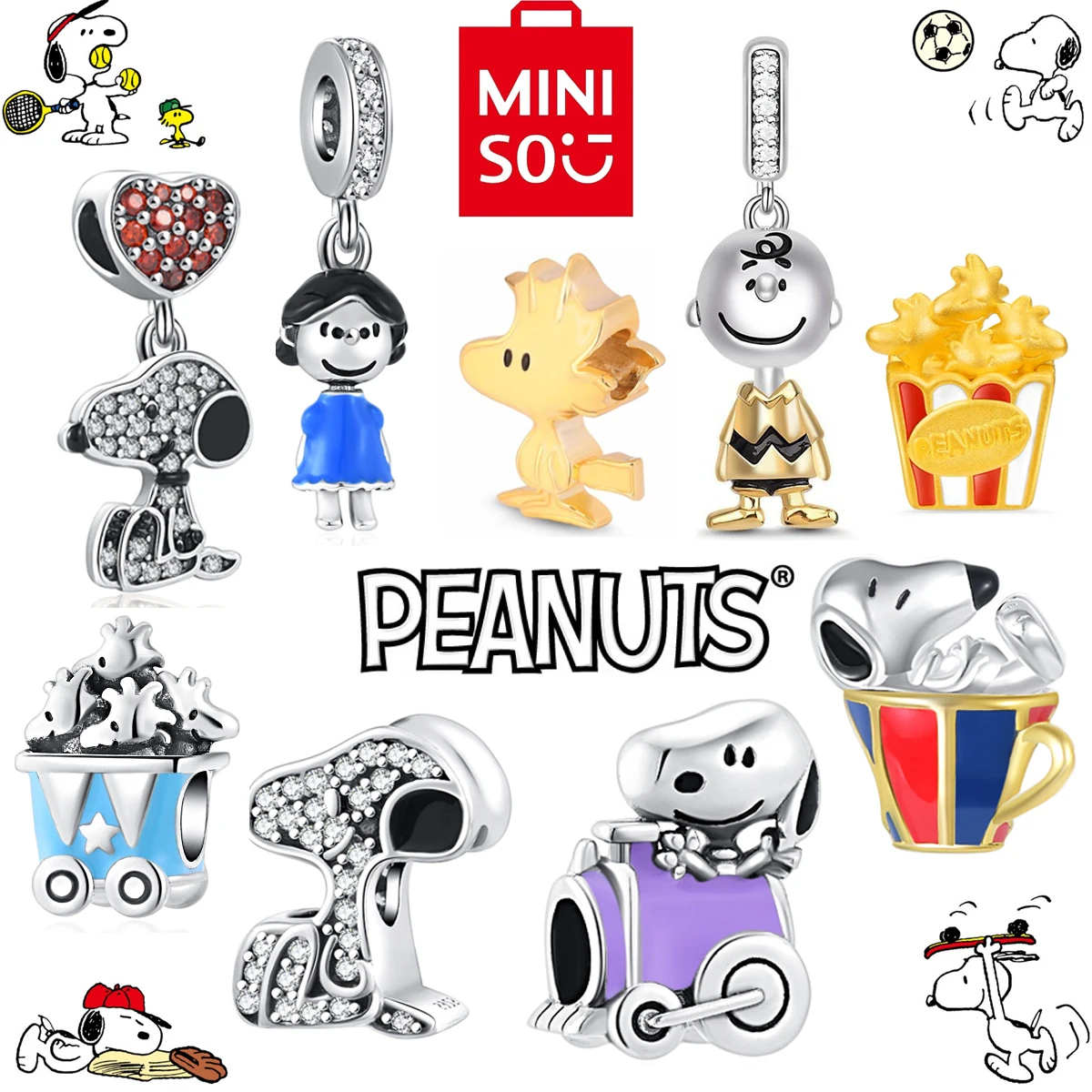 MINISO Snoopy NPEANUTS@ Charlie Brown Pendant 925 Silver Charm Fit Original Brand Bracelet Bangle Diy Dangle Women Girl Jewelry