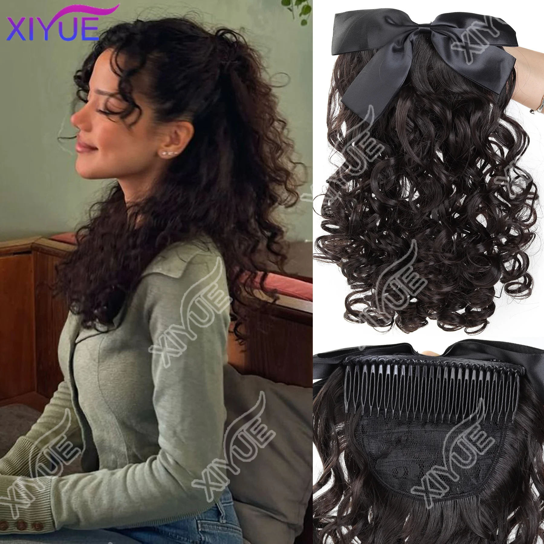 

XIYUE синтетический хвост в стиле ретро с расческой, европейские вьющиеся пышные заколки для хвоста в хвосте, натуральное накладное наращивание волос