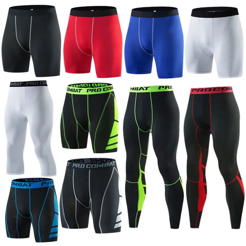 Men\'s Sports Pants Running Compression Tights Cropped Trousers Quick Dry Legging Fitness Outdoor Gym Jogging Elastic Shorts