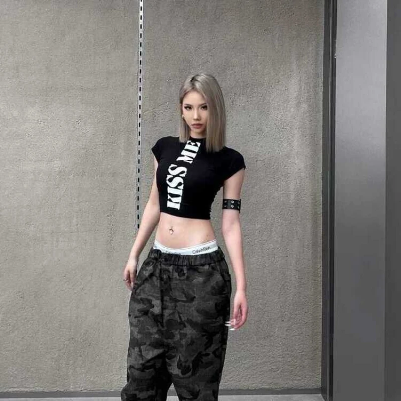 

American Sexy Girl High-end Harajuku Vertical Letter Printing Design Shirt Y2k Summer New Grunge Punk Popular Woemn Commuter Top