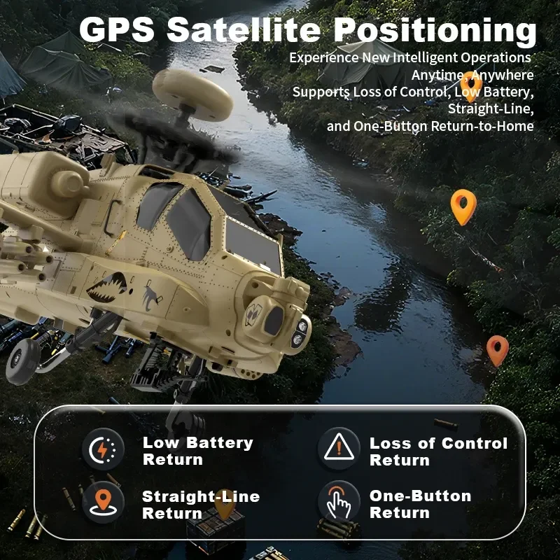 YUXIANG ラジコンヘリコプター F11S F11H AH-64 アパッチ 装備シミュレーションヘリコプター GPS測位とスマートリターン機能付き RTF