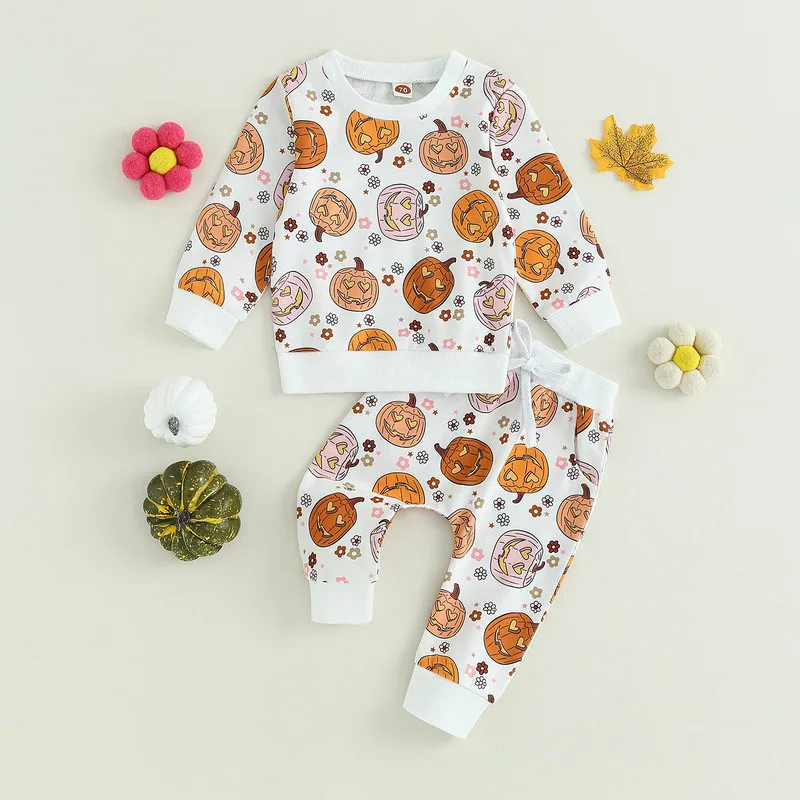 

Halloween Newborn Baby Girl Pant Sets Autumn Clothes Outfits Long Sleeve Ghost/Pumpkin Print Tops and Pants Baby Items Clothing