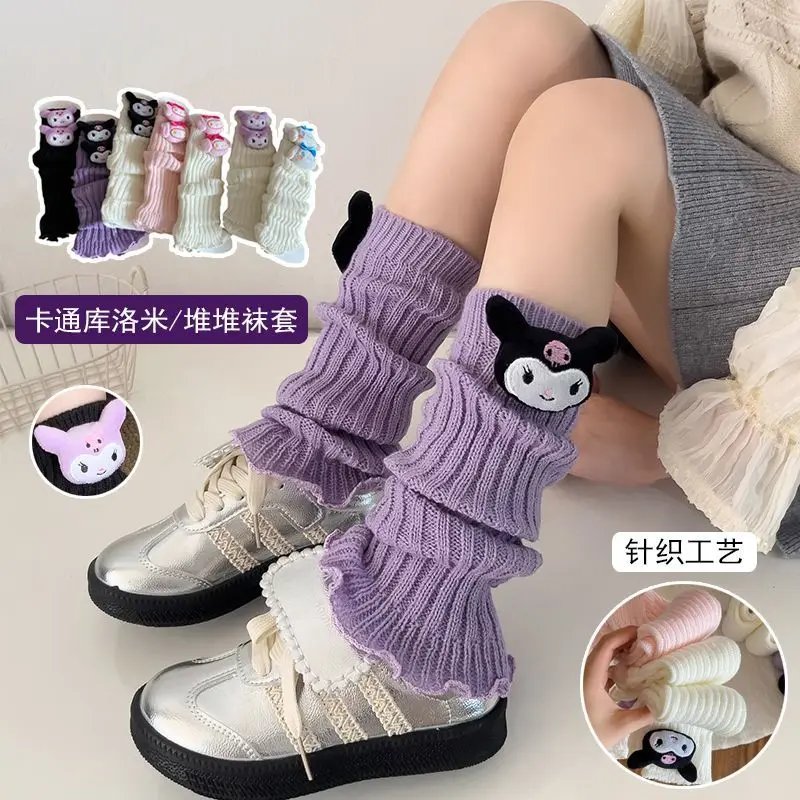 

Корейские носки Sanrio для девочек, носки Kuromi Mid-Tube для девочек, весенне-осенние универсальные вязаные носки с милыми героями мультфильмов и рукавами до середины икры