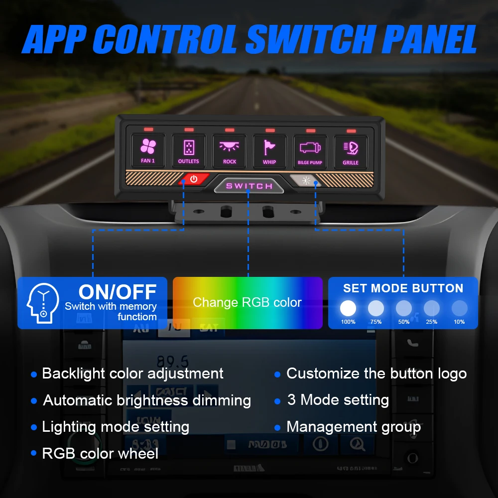 6 Gang Bluetooth Switch Panel Multifunction Circuit Control Relay Box with APP Control for Trucks Jeep Boat SUV Caravan Pickup