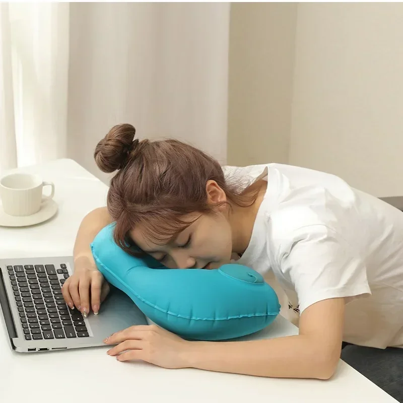 Portable U-shaped Neck Sleeping Pillow Office Rest Cushion Automatic Air Inflatable Hotel Pillow Home Accessories Travel Product