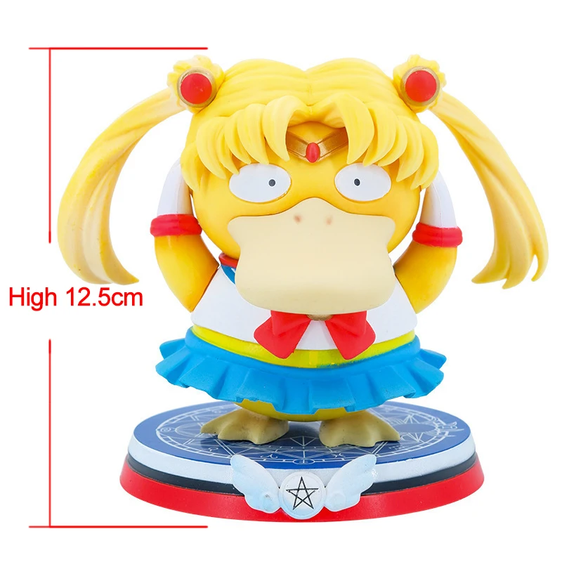 Pokémon Anime Action Figure, Psyduck Cos, Sailor Moon, Sailor Mercury, Kawaii Desenhos Animados Figurine, Modelo de PVC Brinquedo para o Miúdo, Presente, 13cm