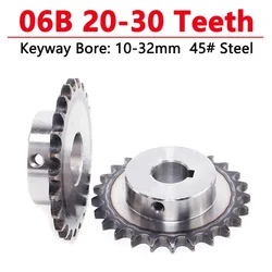 1pc 20T-30T 06B Industrial Drive Sprocket Wheel 45# Steel Chain Gear 20 21 22 23 24 25 26 27 28 29 30 Teeth Keyway Bore 10-32mm