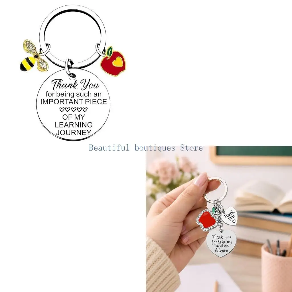 U4LF Teacher Message Keychain for Teachers, Metal Split Ring Bag Charm with Engraved Pendant for Daily Appreciation Use