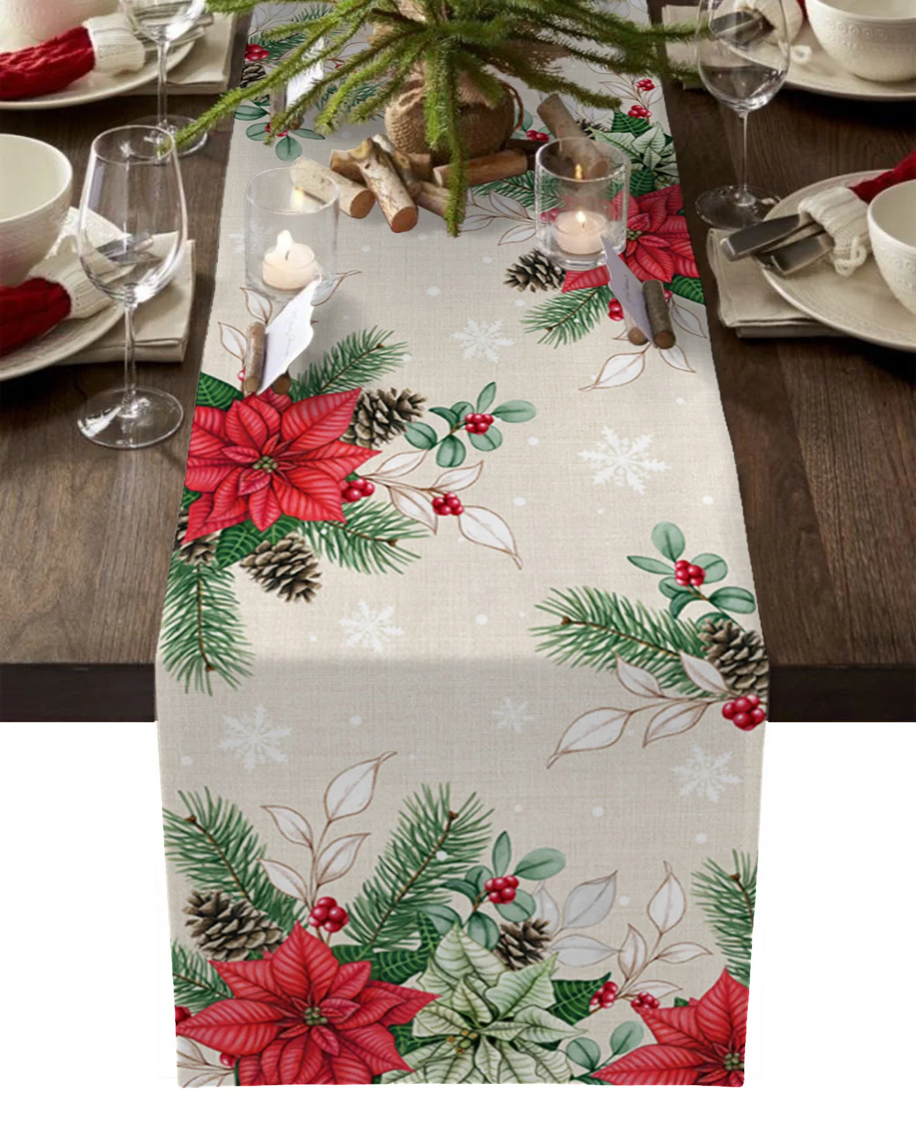 Christmas Berry One Pint Linen Table Flag Wedding Party Decorations Kitchen Accessories Family Dinner Decoration Table Flag