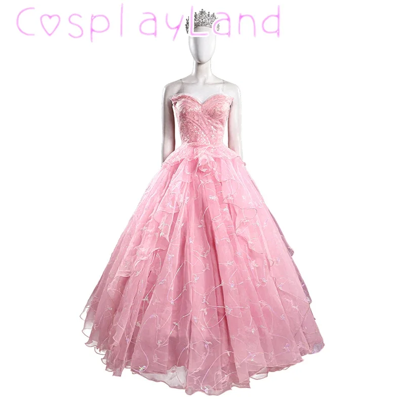 Witch Pink Glinda Dress Cosplay Costume Beautiful Women Outfit Christmas New Year Fancy Wedding Dress Gown Crown Custom Size