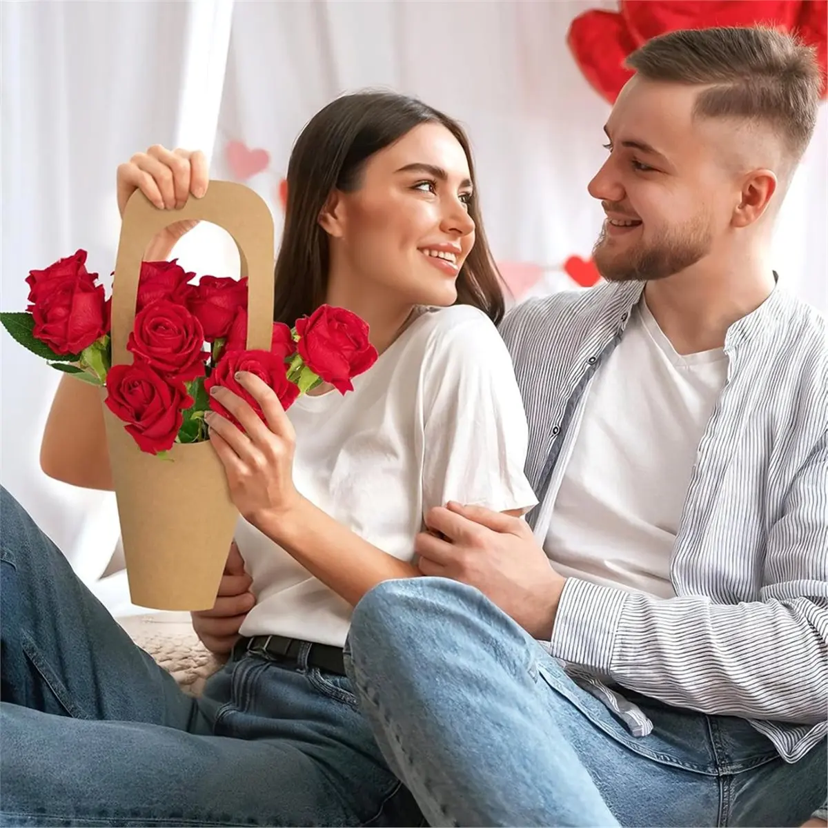 50 Pack Paper Flower Gift Bags, Flower Bouquet Holders Floral Wrapping Bags for Valentine'S Day,Flower Bar, Wedding