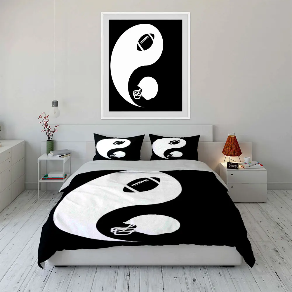 Football helmet and ball yin-yang design Print Soft Comfortable Duvet Cover Bedding Set Included 1*Duvet Cover  2*Pillowcases