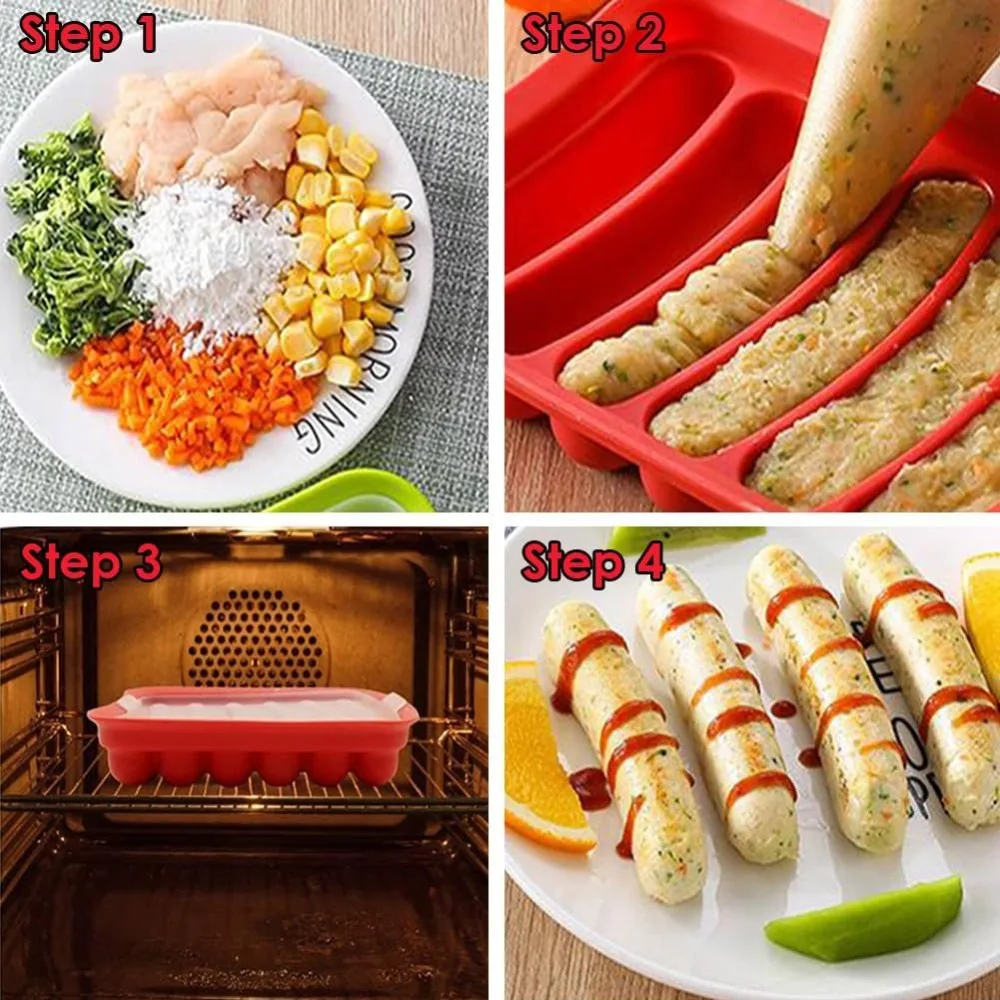 1Pcs Silicone Sausage Mold 6-cavity Homemade Ice Loaf Candy Chocolate Tray Mold DIY Hot dog Egg Sausage Baking Mold with Lid view 4