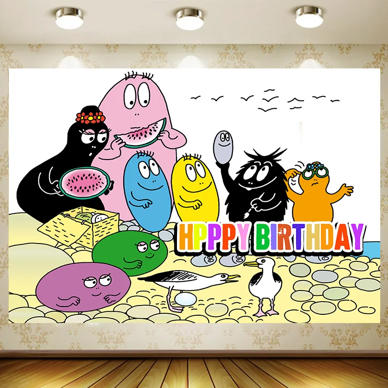 Barbapapaa  Birthday Supplies Girl Party Banner Kid Cartoon Decoration Background Photography backdrop