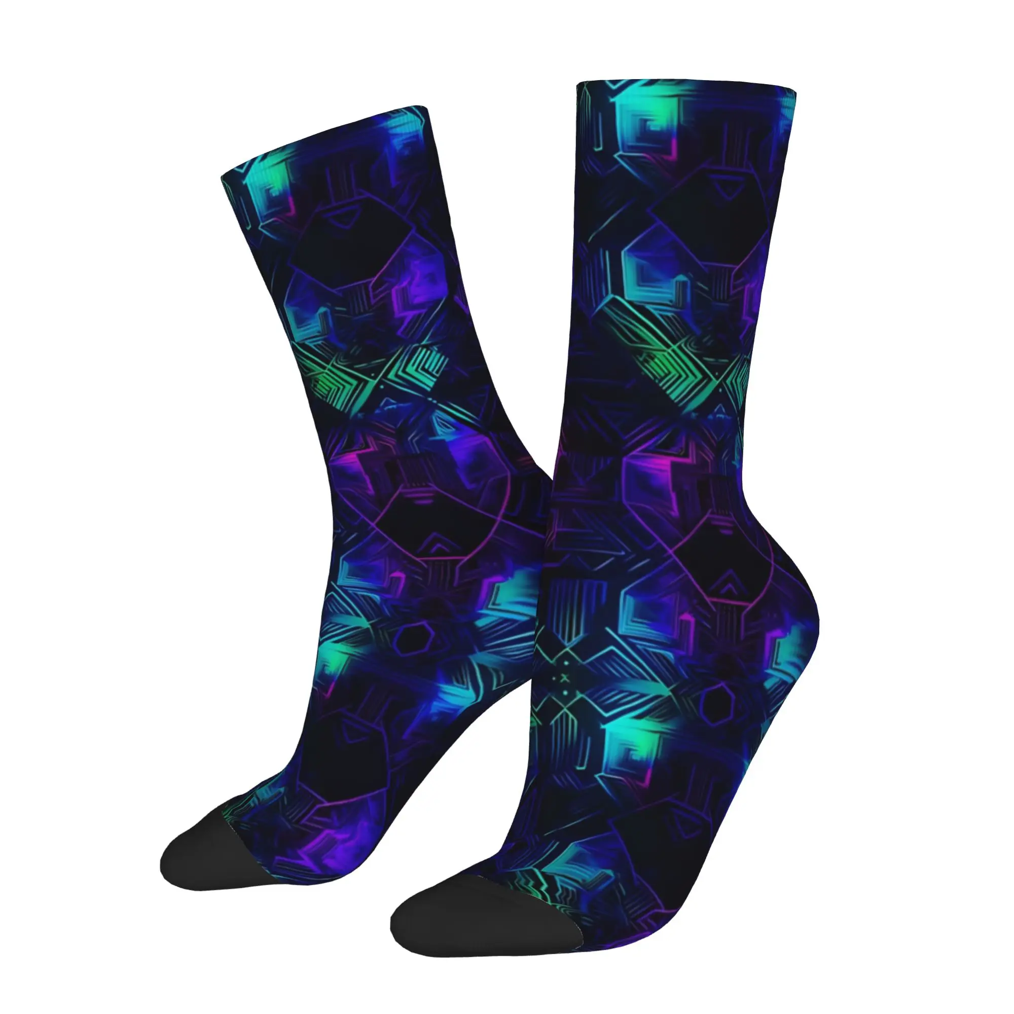 

1 Pair Funny Sock EDM Festival Neon Trippy Rave Harajuku Seamless Pattern Printed Men Crew Socks Casual Men's Socks