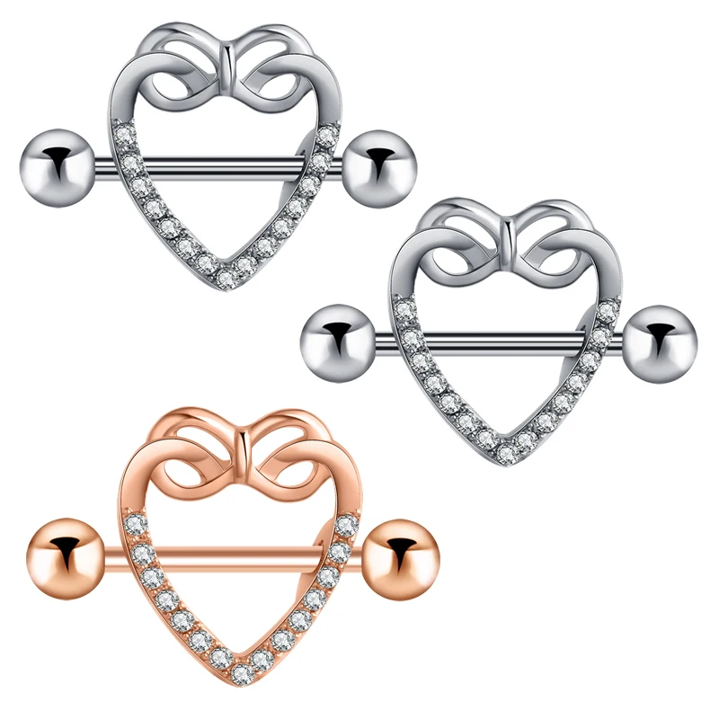 

Stainless Steel Nipple Rings Tongue Ring CZ Barbell Heart-Shape Piercing Body Jewelry